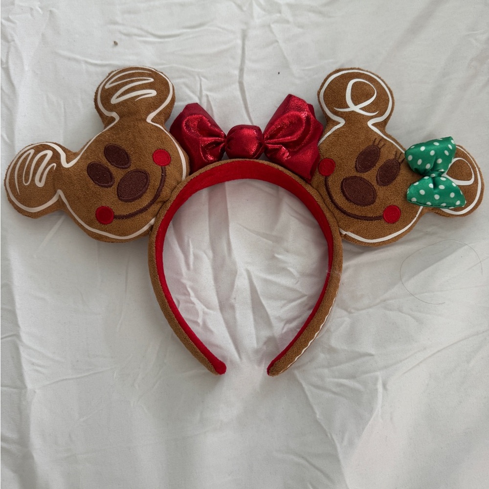 Disney Parks Gingerbread Mickey & Minnie Holiday Ears Headband Christmas